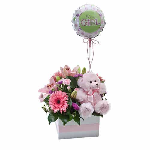 Interflora Baby Hamper With Flowers Teddy And Balloon